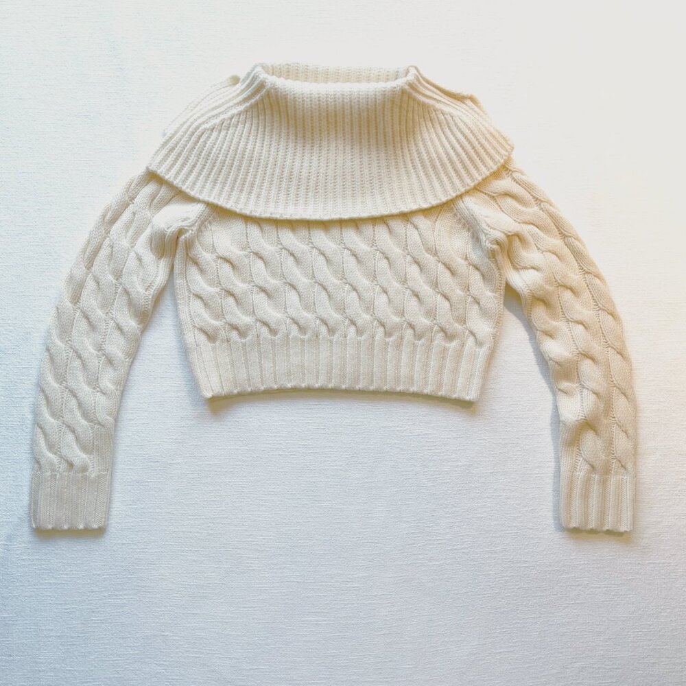 Rebecca Taylor Cropped Sweater, Cream Merino Wool, M, NWOT